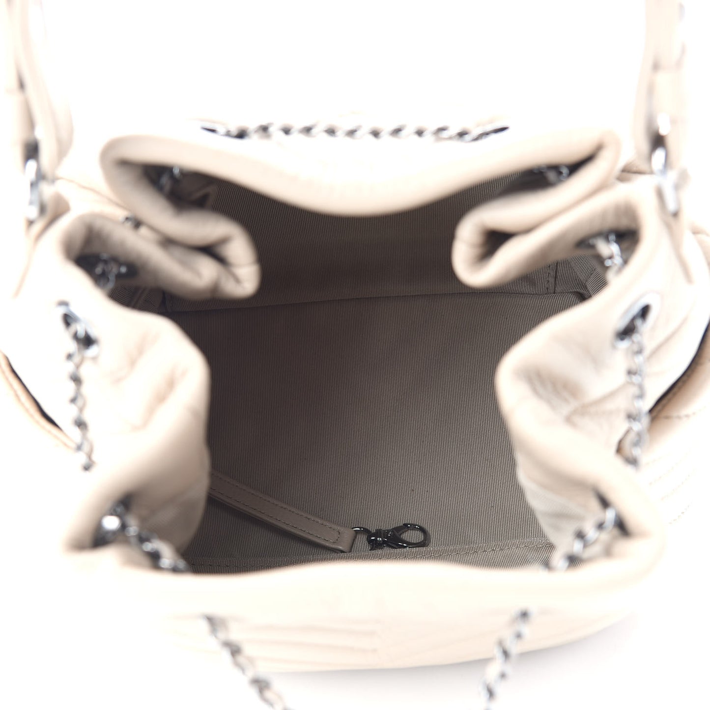 Deerskin Chevron Small CC Chain Bucket Bag Beige