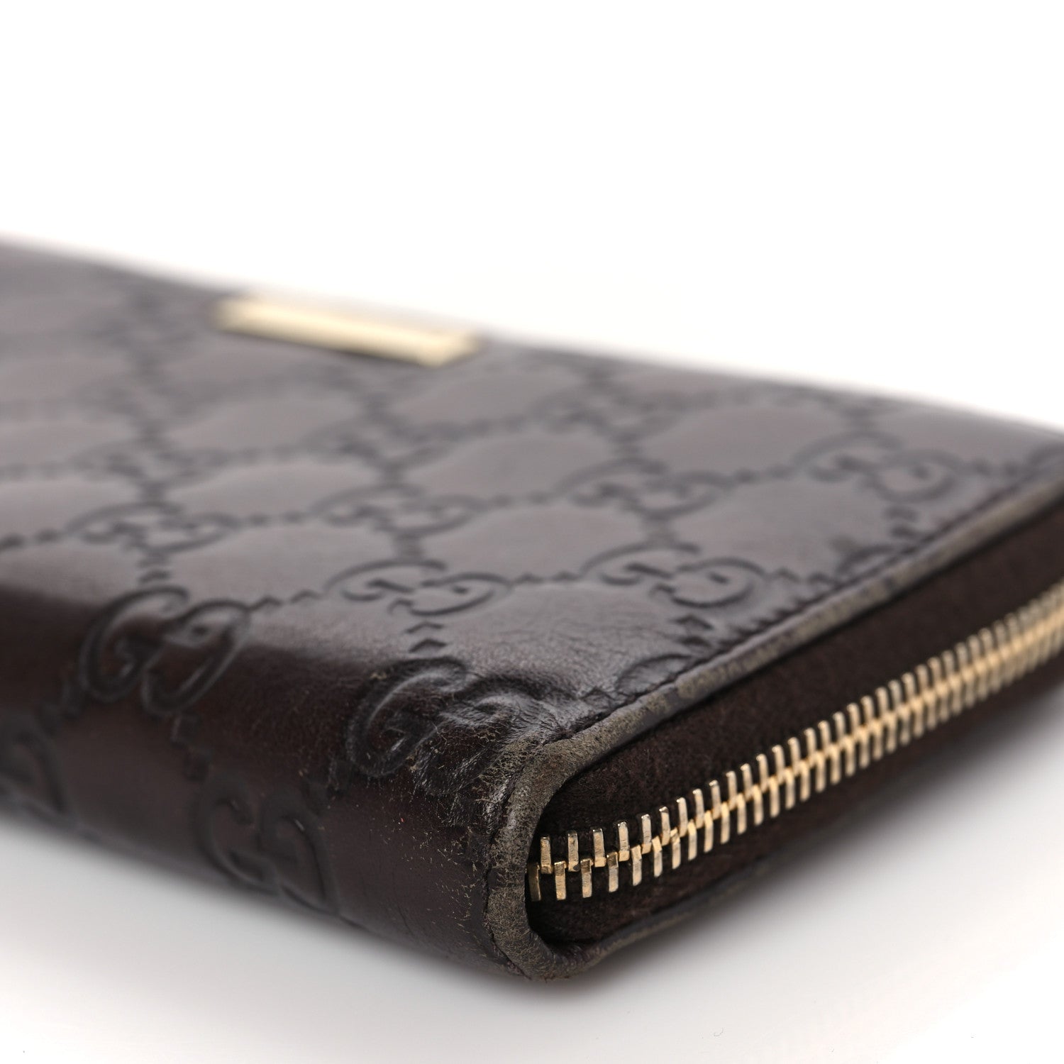 Gucci Guccissima Margaux Calfskin Metal Bar Zip Around Wallet Chocolate 9 of 10