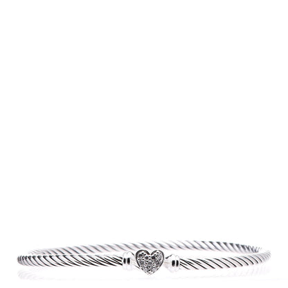 David Yurman Sterling Silver Diamond Cable Collectibles Heart Bracelet 1 of 4