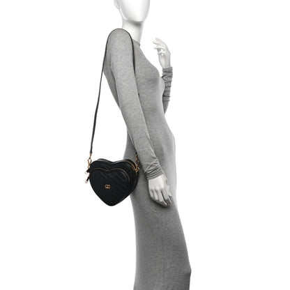 Gucci Calfskin Matelasse Diagonal Mini Interlocking G Heart Shoulder Bag Black 2 of 11