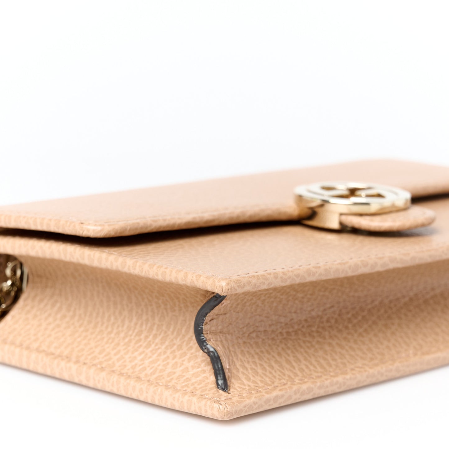 Dollar Calfskin Interlocking G Chain Wallet Camelia