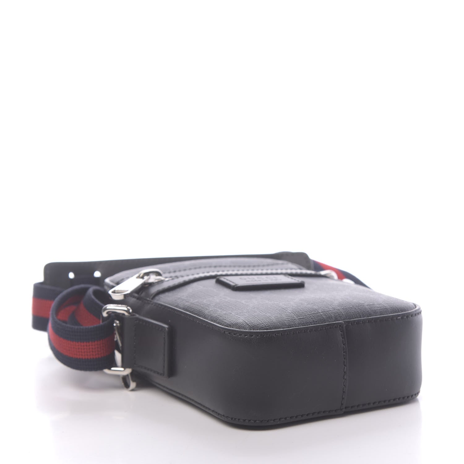 Gucci GG Supreme Monogram Appia Calfskin Web Small Camera Messenger Bag Black Grey 4 of 10