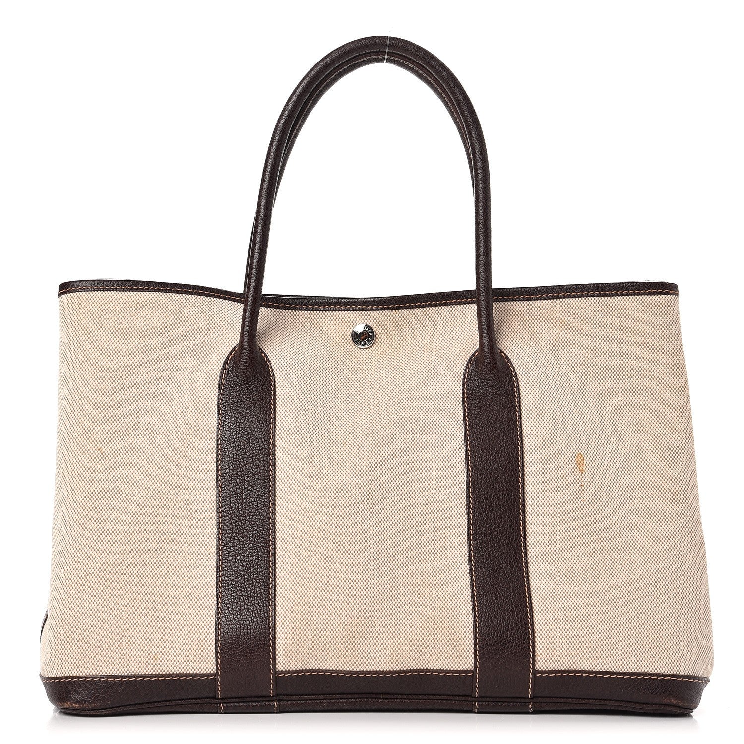 Hermes Buffle Skipper Toile Garden Party 36 MM Tote Marron Fonce 1 of 13