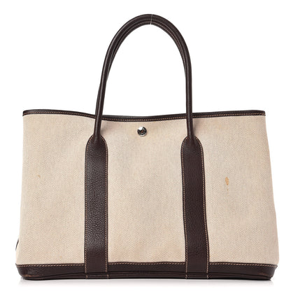 Hermes Buffle Skipper Toile Garden Party 36 MM Tote Marron Fonce 1 of 13