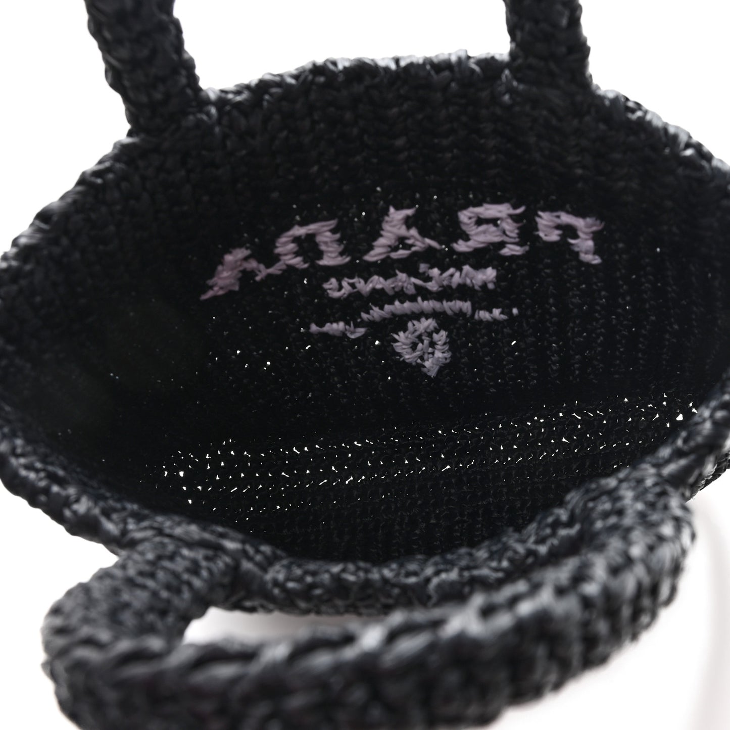 Yarn Raffia Effect Crochet Small Logo Tote Black
