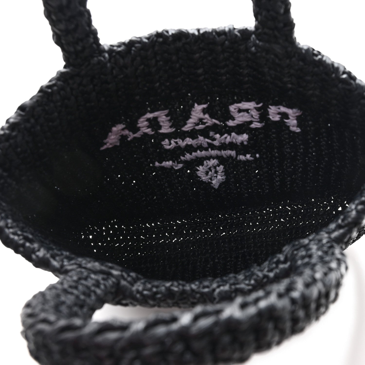 Prada Yarn Raffia Effect Crochet Small Logo Tote Black 5 of 9