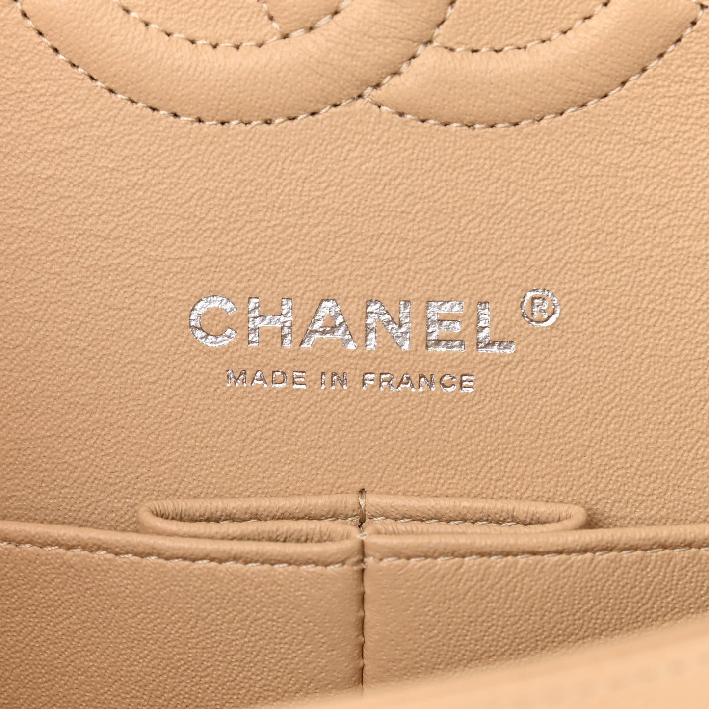 Caviar Quilted Medium Double Flap Beige