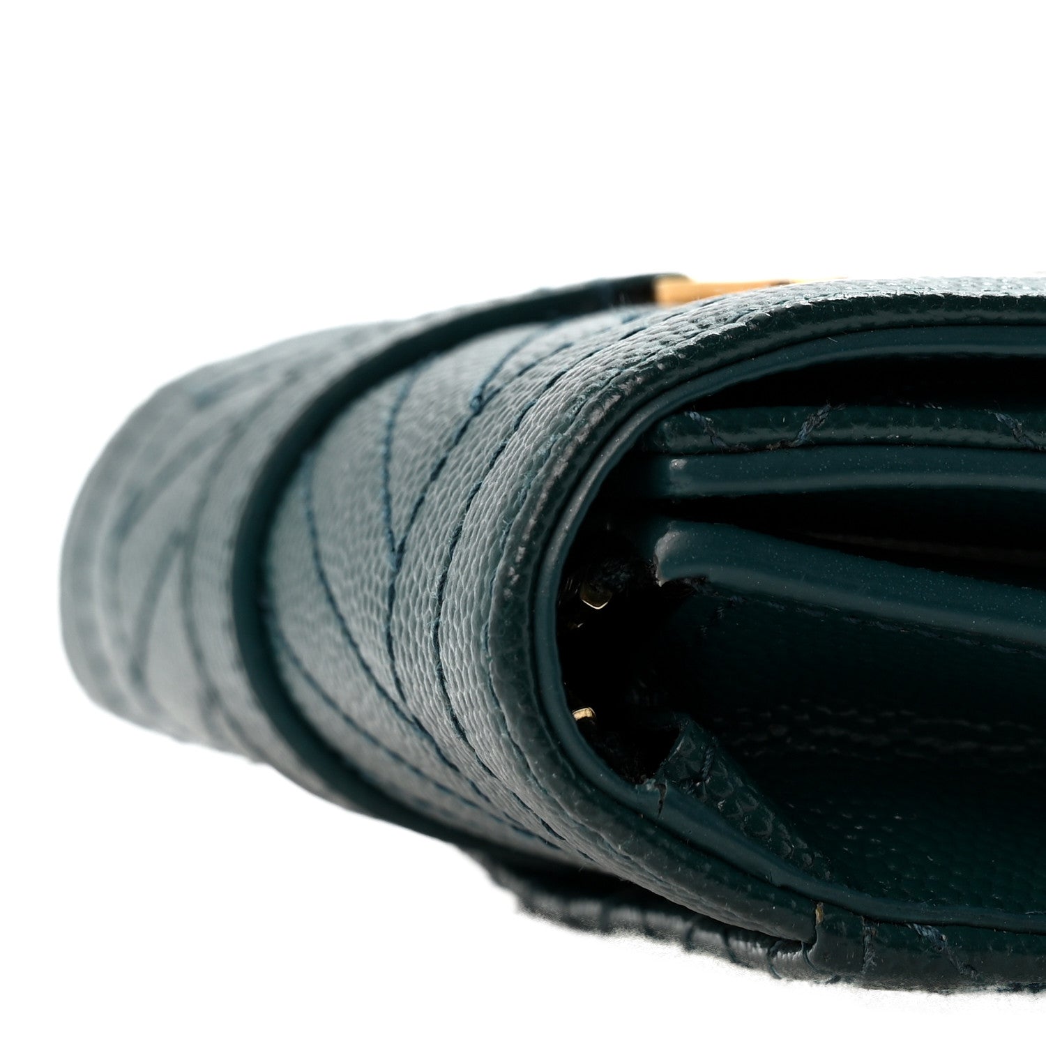 Saint Laurent Grain De Poudre Mixed Matelasse Triquilt Monogram Compact Tri Fold Wallet Sea Turquois 10 of 11