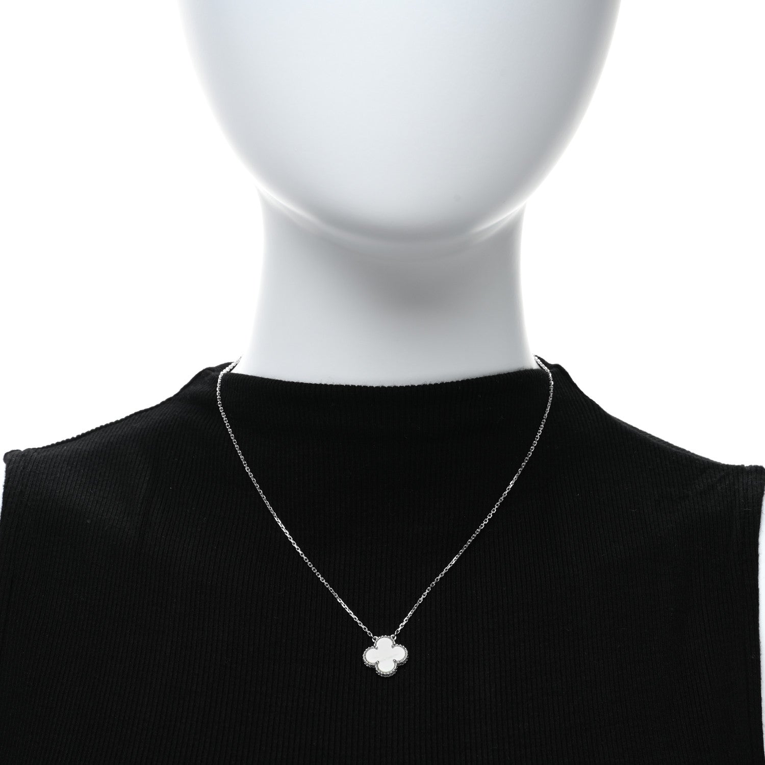 Van Cleef & Arpels 18K White Gold Mother Of Pearl Vintage Alhambra Pendant Necklace 3 of 4