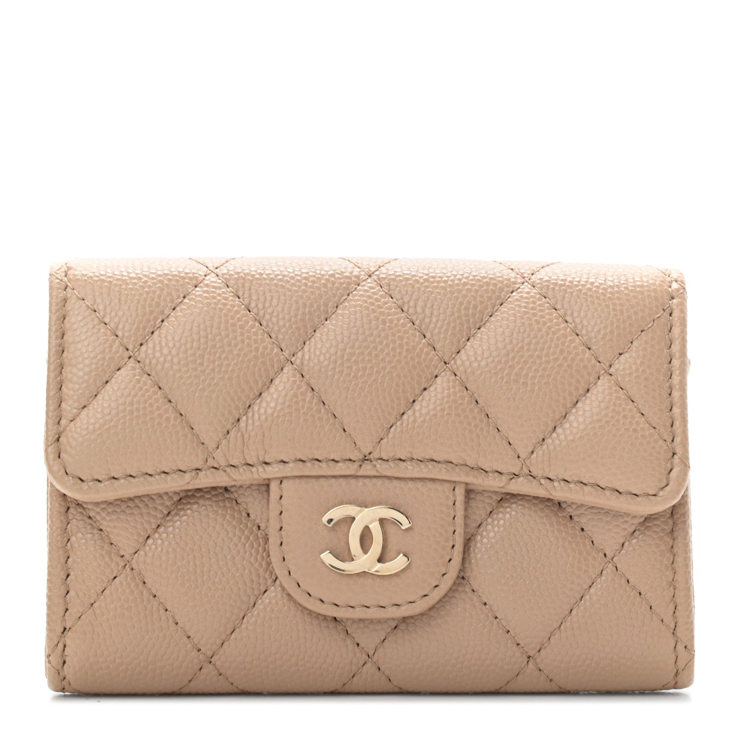 Chanel Caviar Quilted Flap Card Holder Wallet Beige 1 of 8