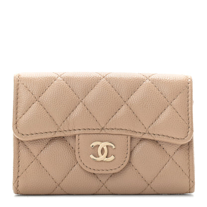 Chanel Caviar Quilted Flap Card Holder Wallet Beige 1 of 8