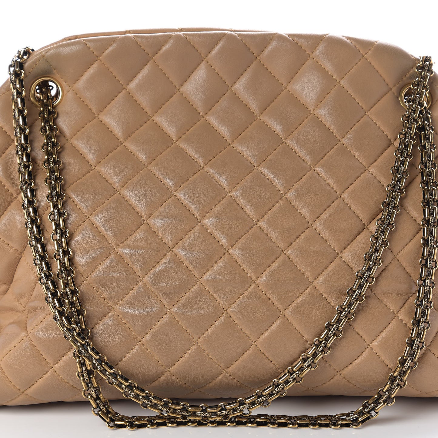 Lambskin Quilted Large Just Mademoiselle Bowling Bag Beige