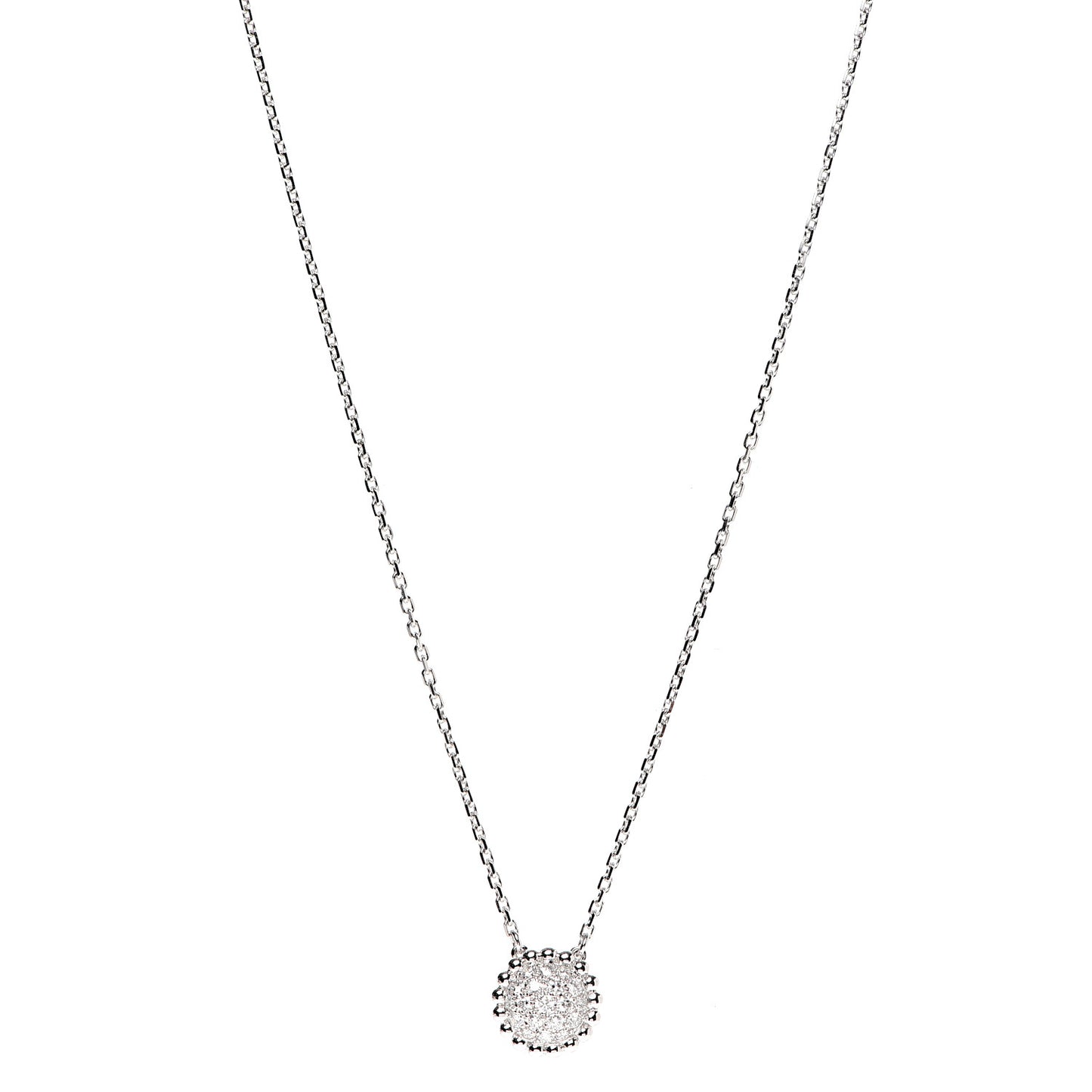 18K White Gold Diamond Perlee Pendant Necklace