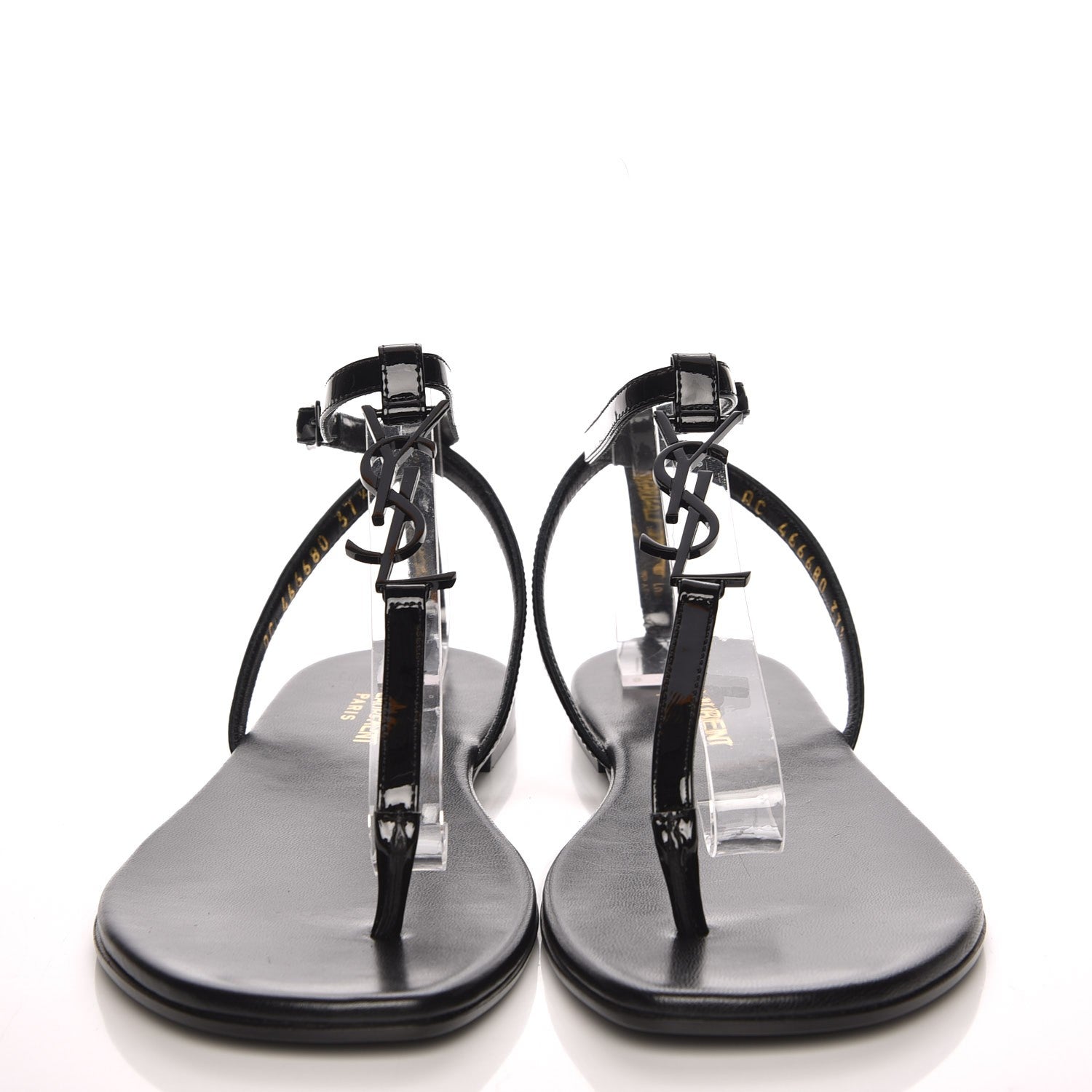 Saint Laurent Patent Calfskin Nu Pieds 05 Sandals 37.5 Black 2 of 9