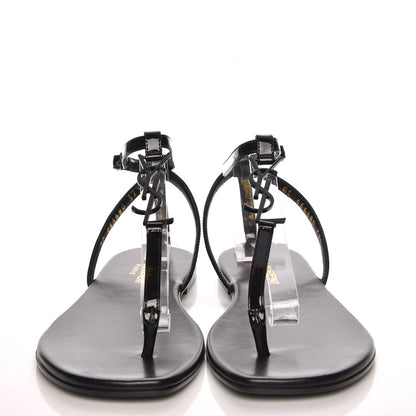 Saint Laurent Patent Calfskin Nu Pieds 05 Sandals 37.5 Black 2 of 9