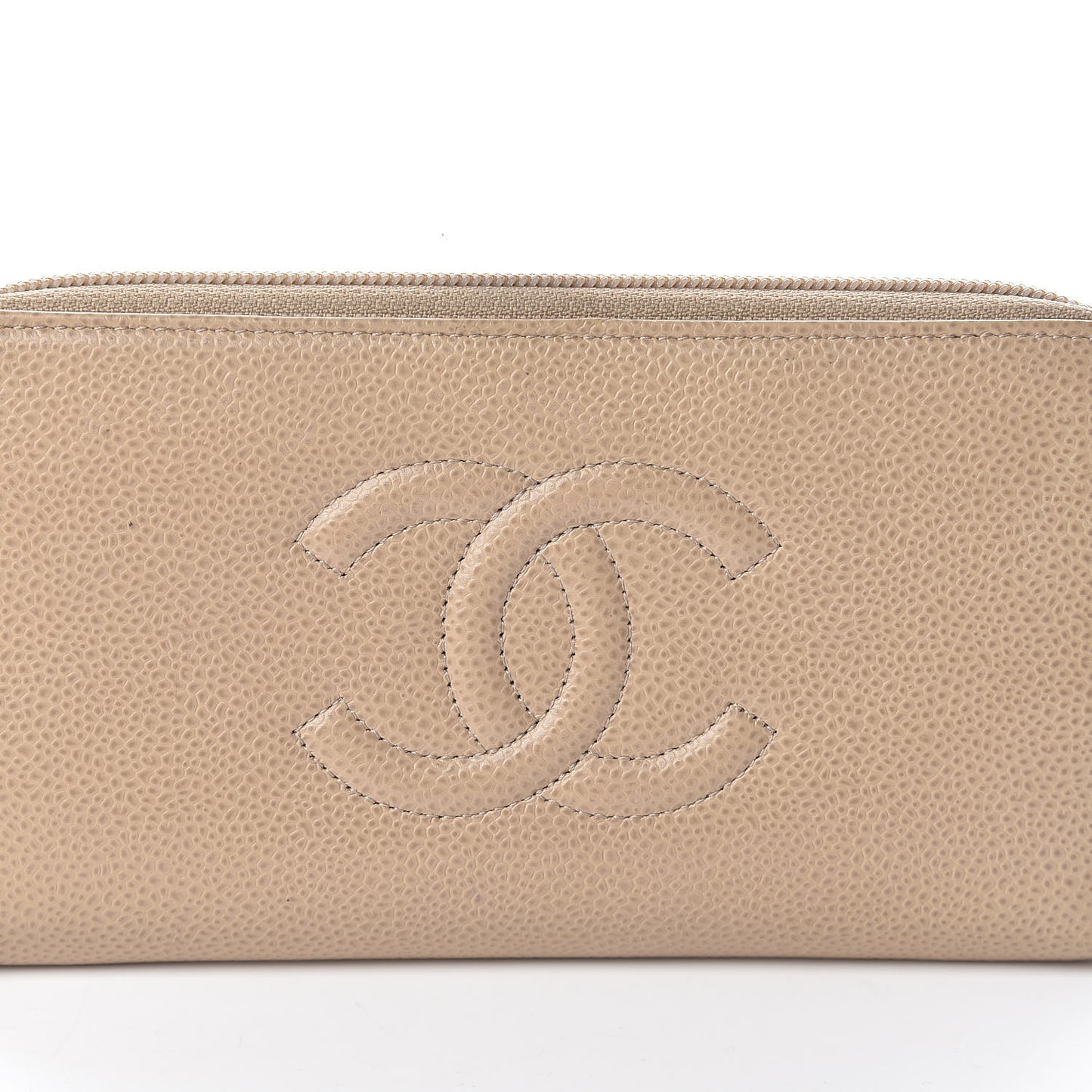 Caviar Large Timeless CC Zip Around Wallet Beige