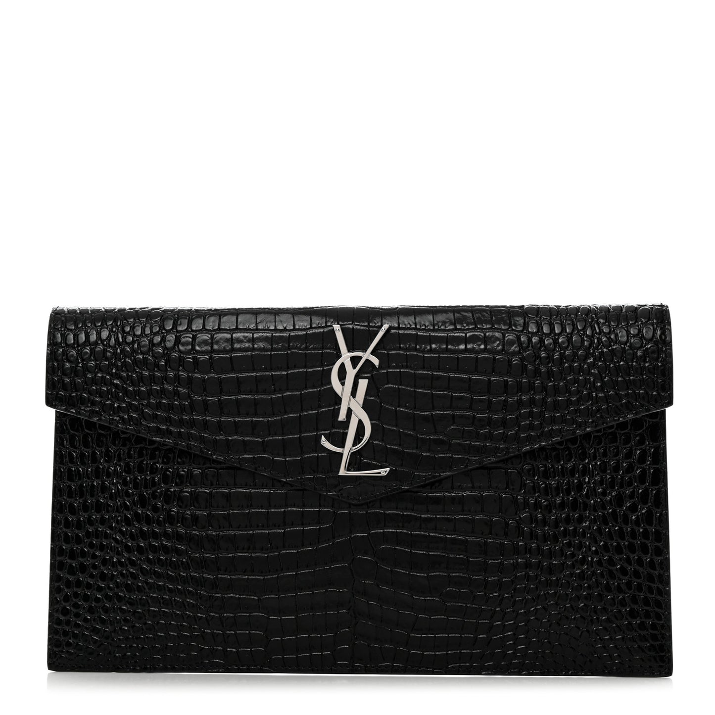 Calfskin Crocodile Embossed Uptown Monogram Pouch Black