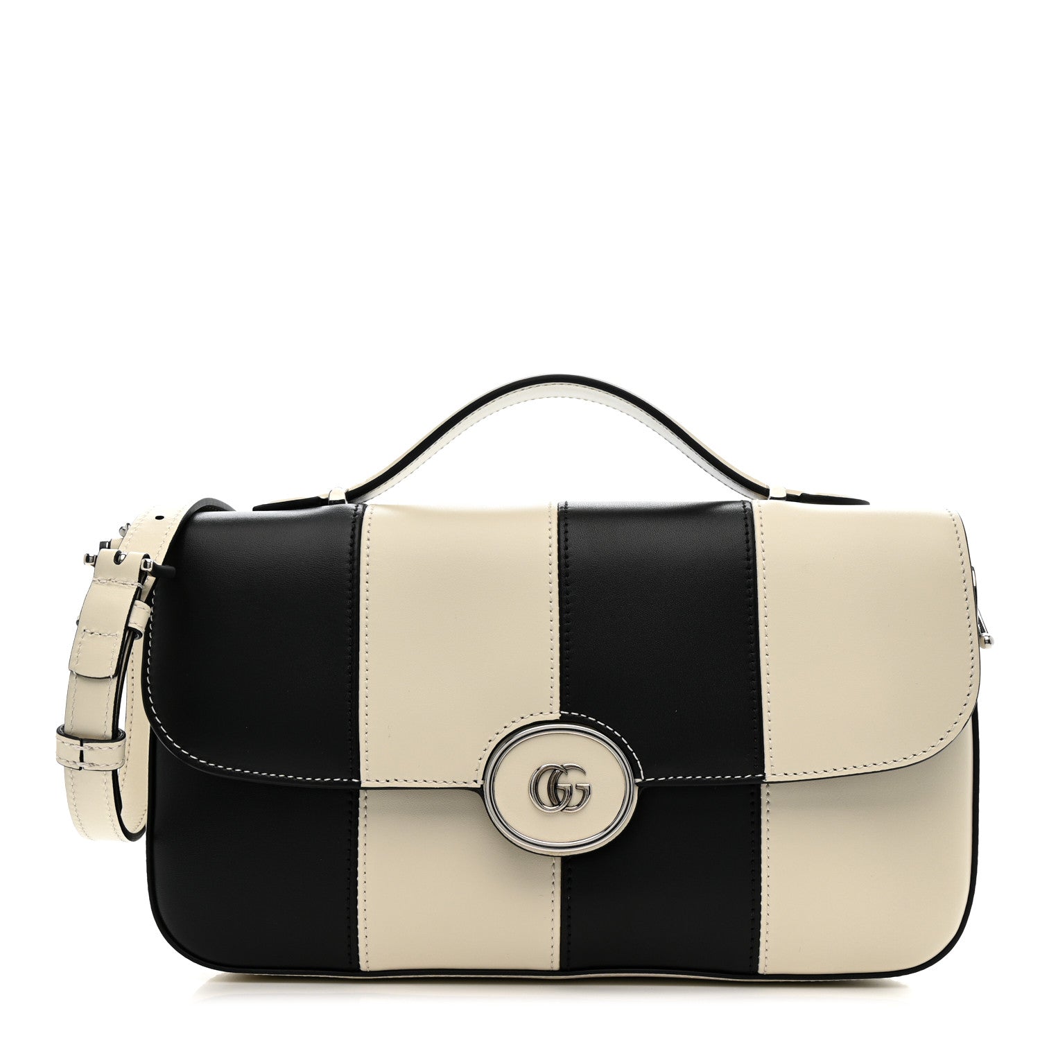 Gucci Senna Calfskin Lines Petite GG Top Handle Shoulder Bag Black Mystic White 1 of 10