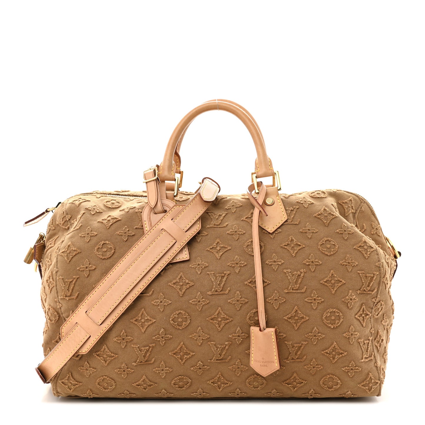 Denim Monogram Stone Speedy Bandouliere 35 Caramel