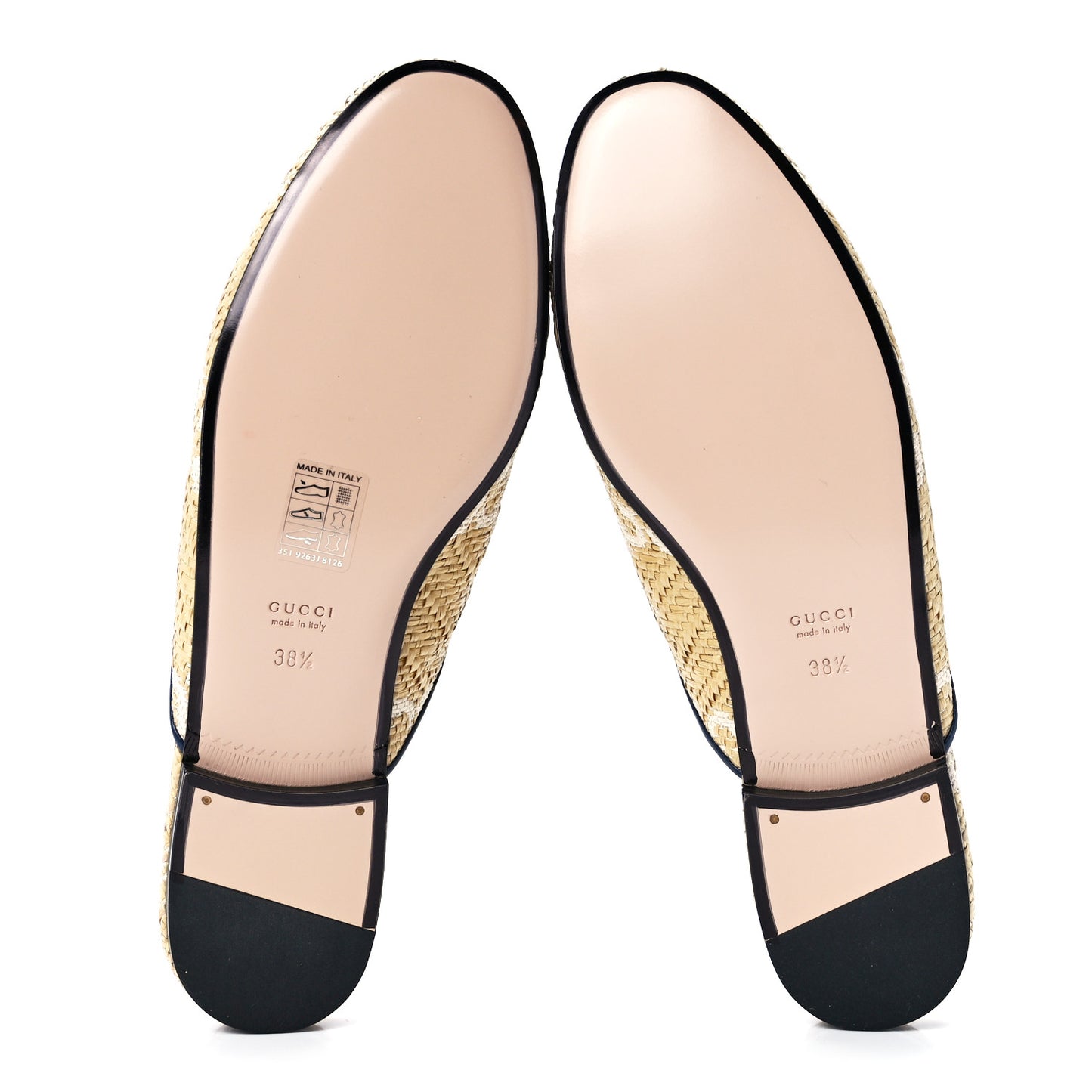 Raffia Malaga Kid GG Monogram Chevron Horsebit Womens Princetown Slippers 38.5 Natural Mystic White Blue Agata