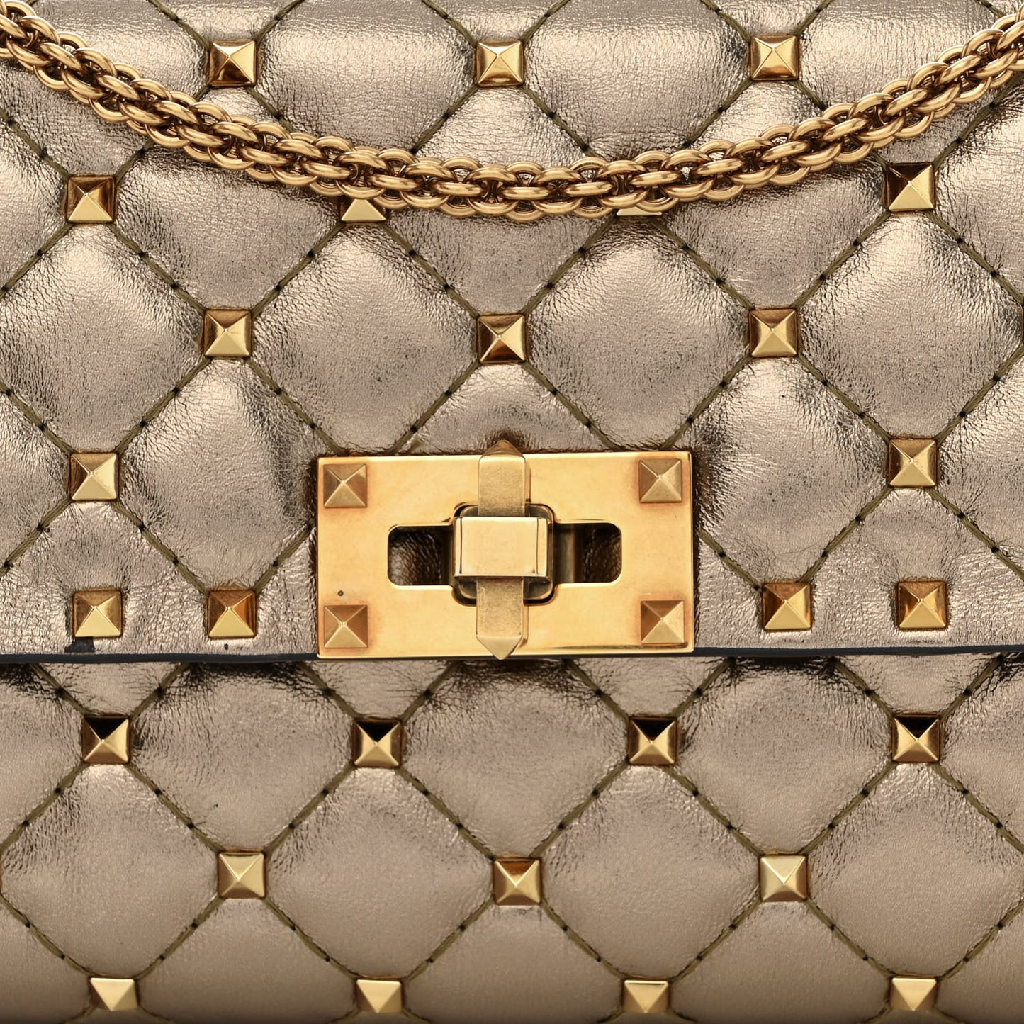 Metallic Nappa Rockstud Spike Wallet on Chain Sasso