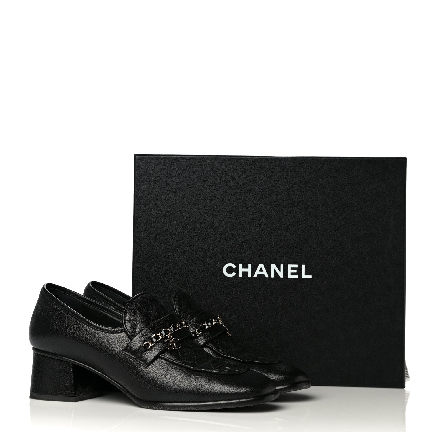 Chanel Calfskin Patent Quilted CC Chain Mocassin Loafers 39.5 Black 15 of 15