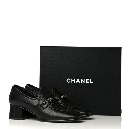 Chanel Calfskin Patent Quilted CC Chain Mocassin Loafers 39.5 Black 15 of 15