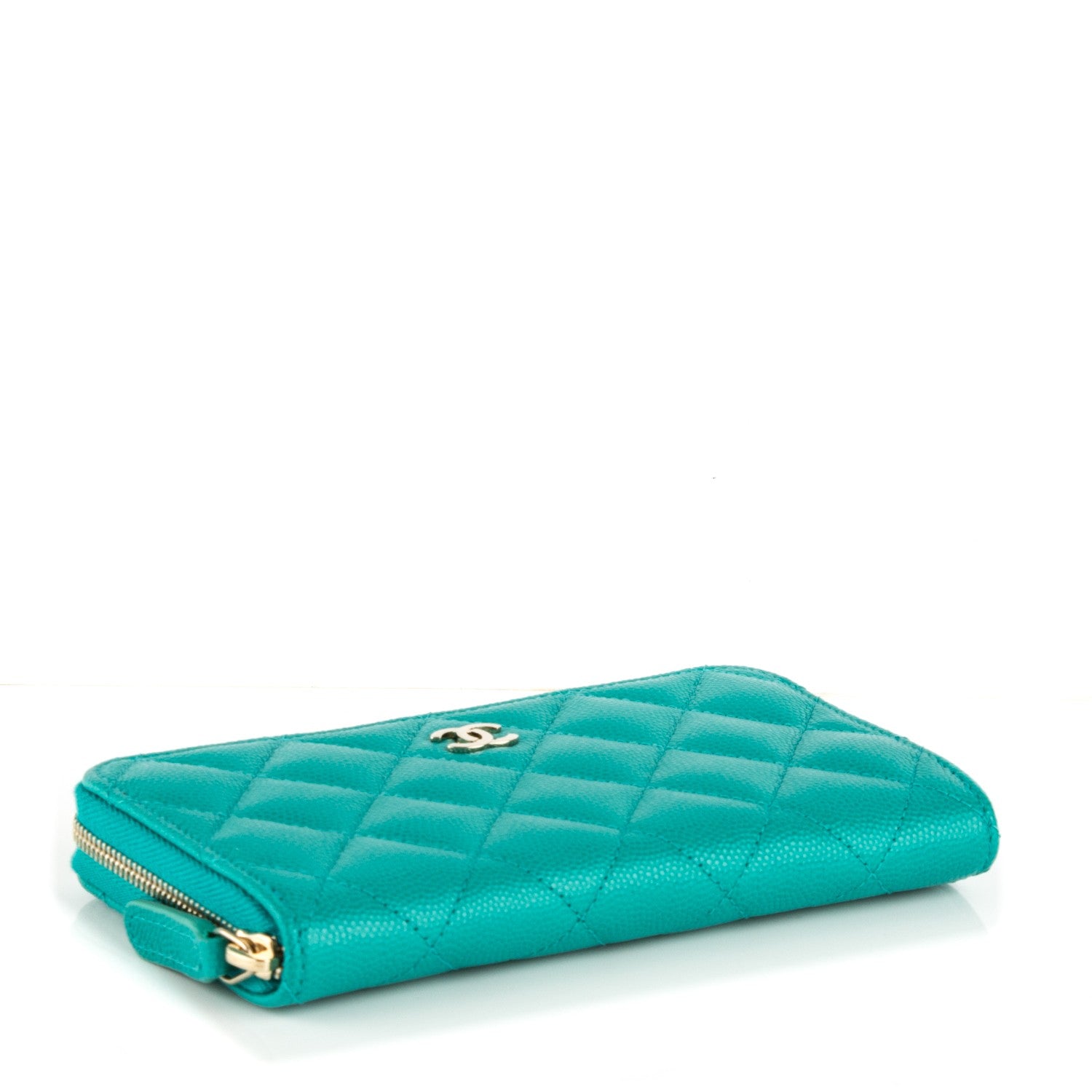 Chanel Caviar Quilted Small Zip Around Wallet Turquoise 4 of 8