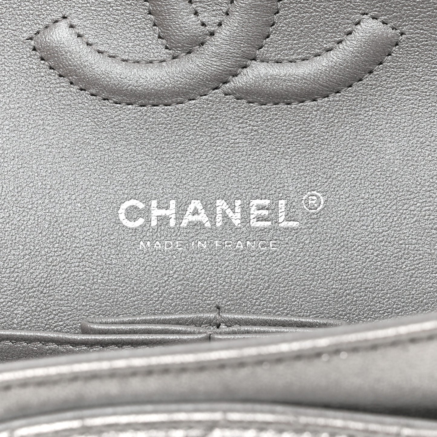 Metallic Lambskin Quilted Medium Double Flap Silver