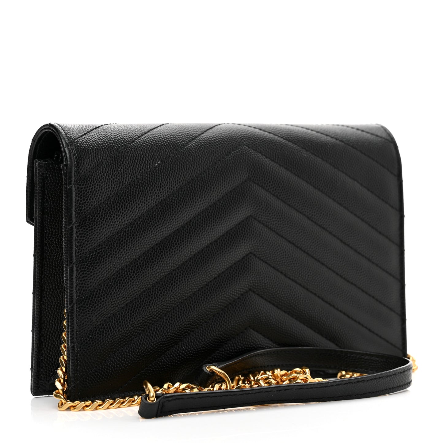 Grain De Poudre Matelasse Chevron Monogram Envelope Chain Wallet Black