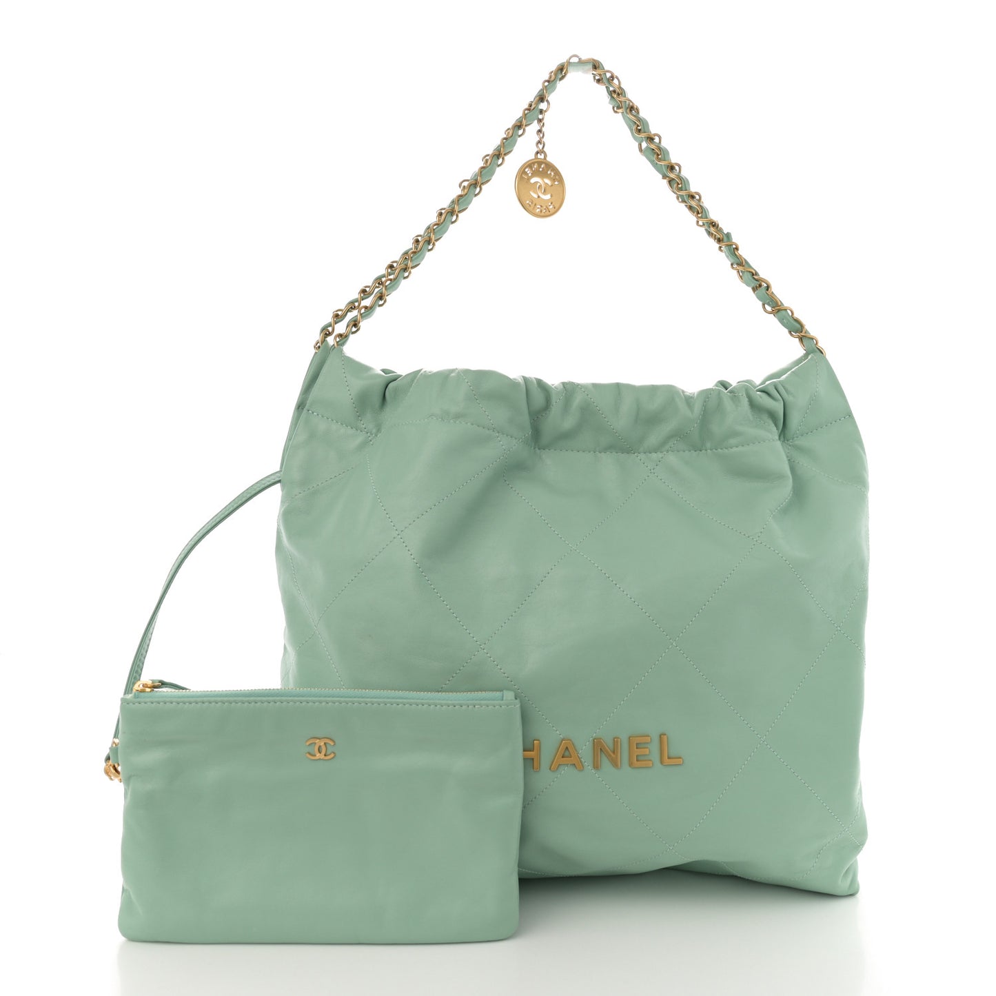 Shiny Calfskin Quilted Chanel 22 Light Green