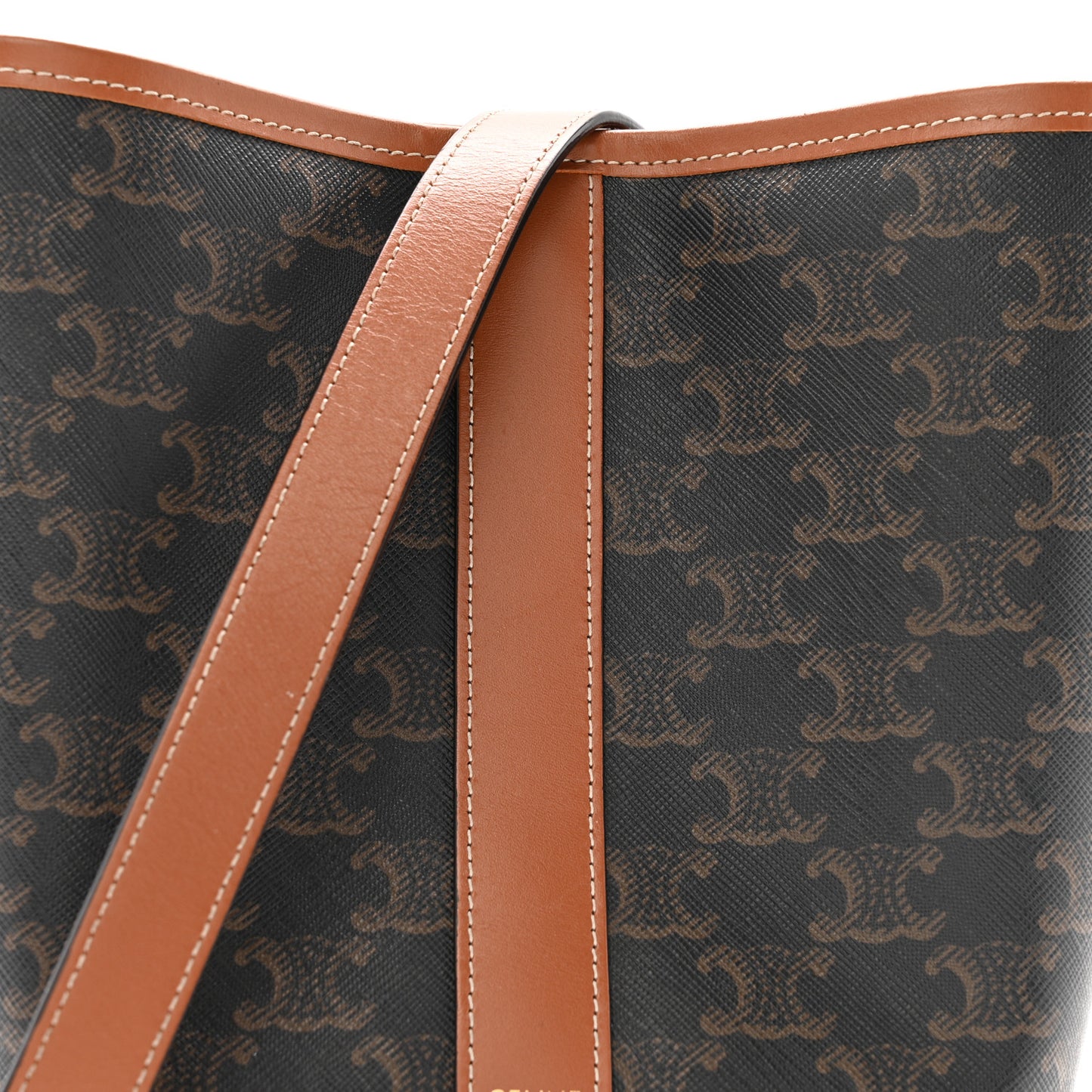 Triomphe Canvas Calfskin Small Bucket Bag Tan