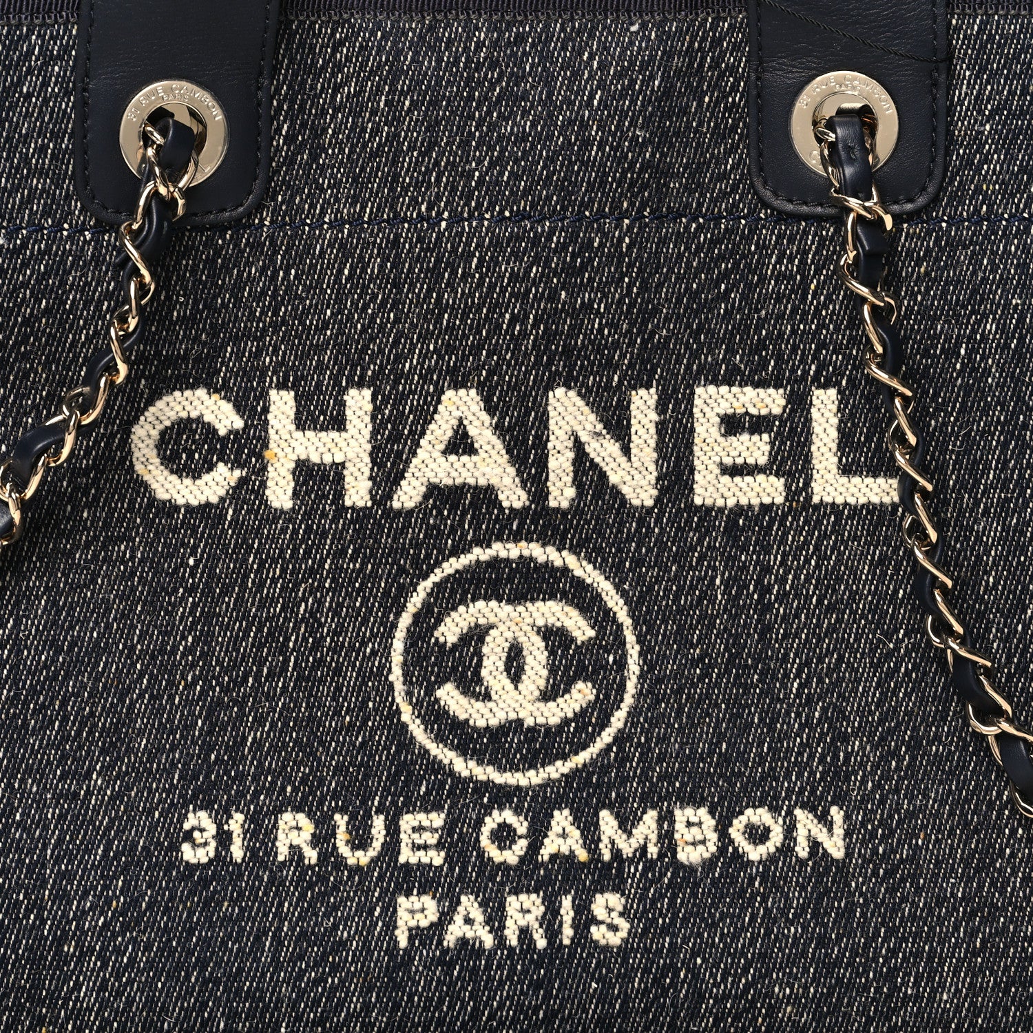 Chanel Denim Small Deauville Tote Dark Blue White 9 of 11