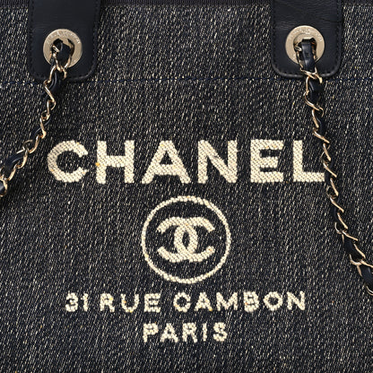 Chanel Denim Small Deauville Tote Dark Blue White 9 of 11