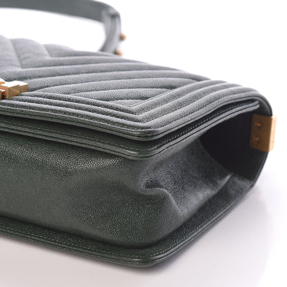 Chanel Caviar Chevron Quilted Medium Boy Flap Dark Green 9 of 10