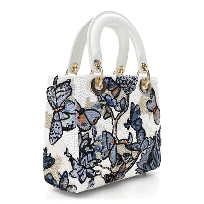 Christian Dior Calfskin Toile De Jouy Beaded Sequin Embroidered Small Mexico Lady Dior White Pastel Midnight Blue 3 of 9