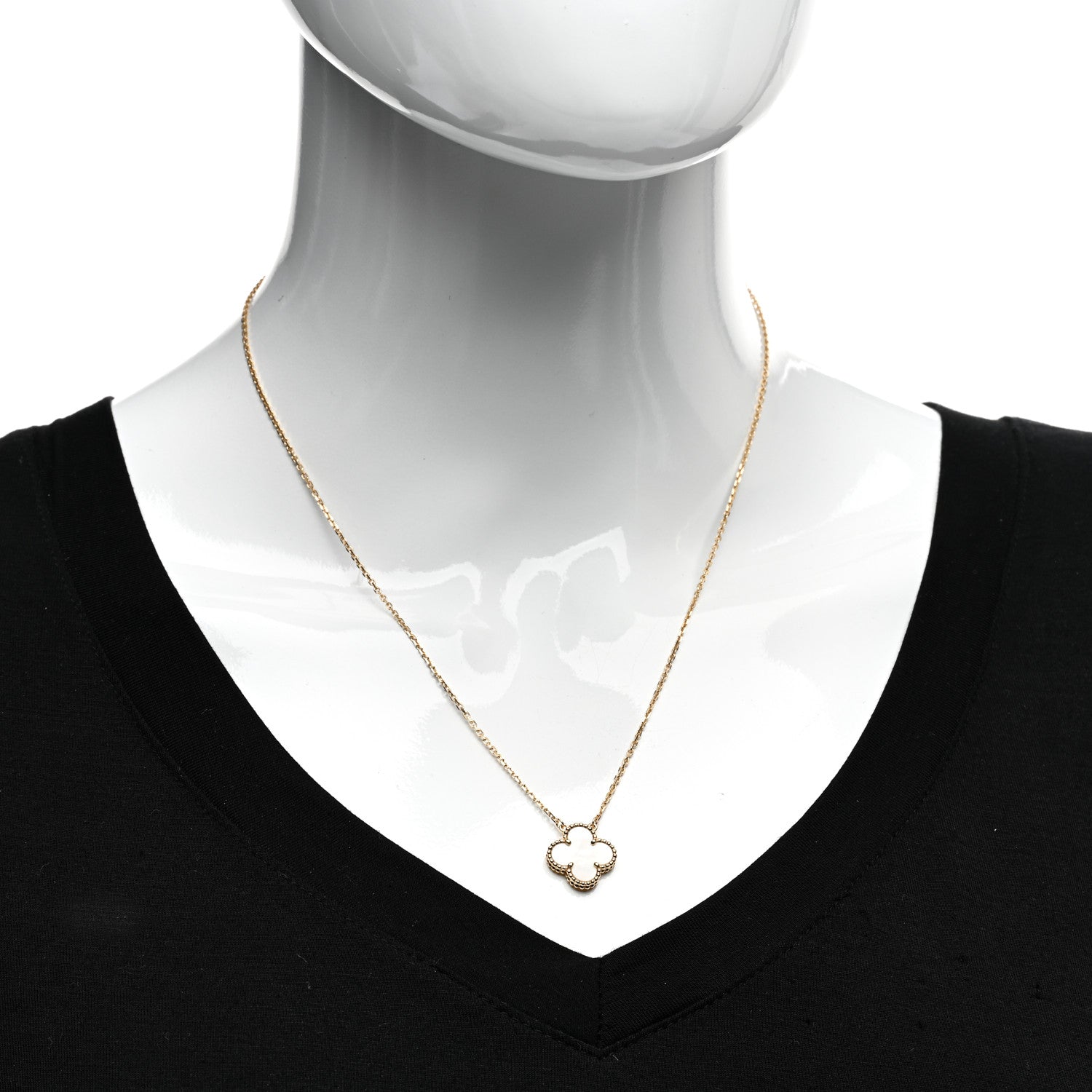 Van Cleef & Arpels 18K Yellow Gold Mother of Pearl Vintage Alhambra Pendant Necklace 2 of 5