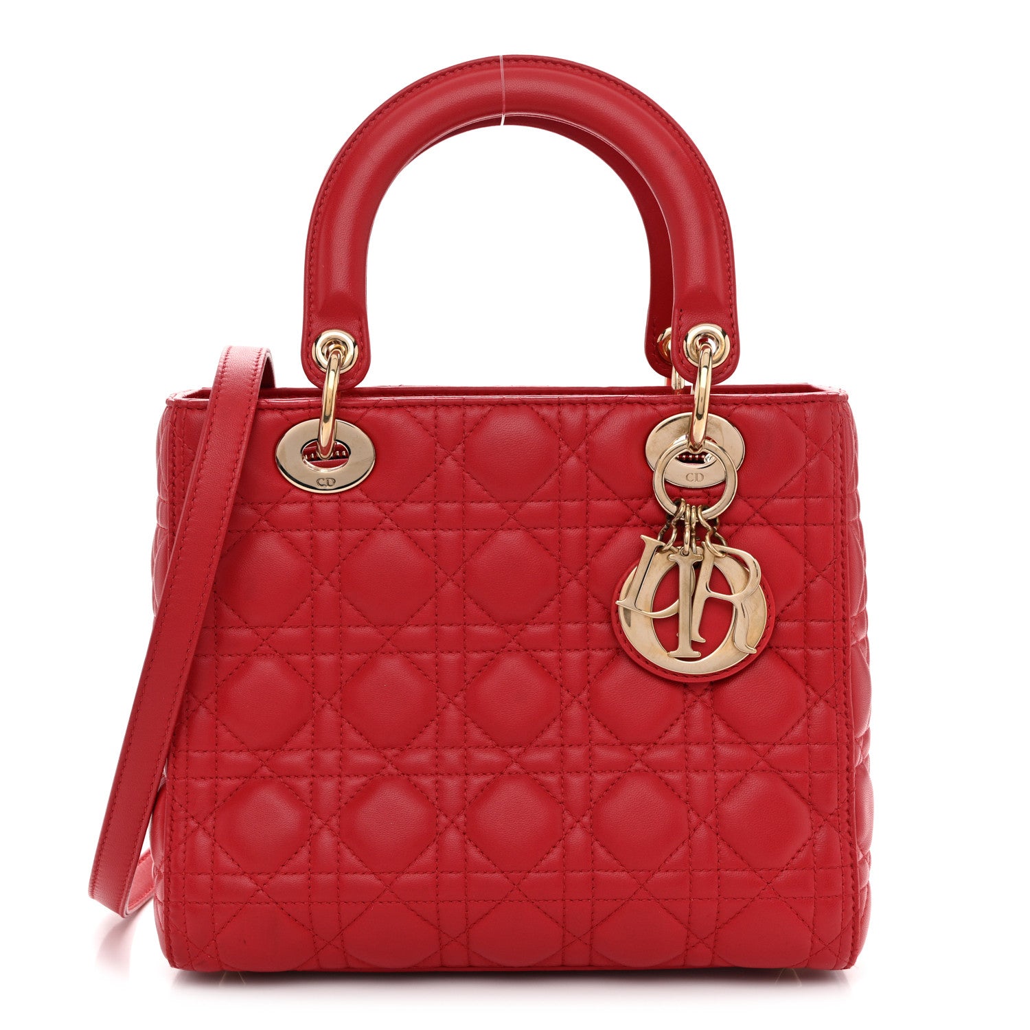 Christian Dior Lambskin Cannage Medium Lady Dior Red 1 of 11