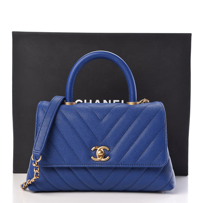 Chanel Caviar Chevron Quilted Mini Coco Handle Flap Blue 11 of 11