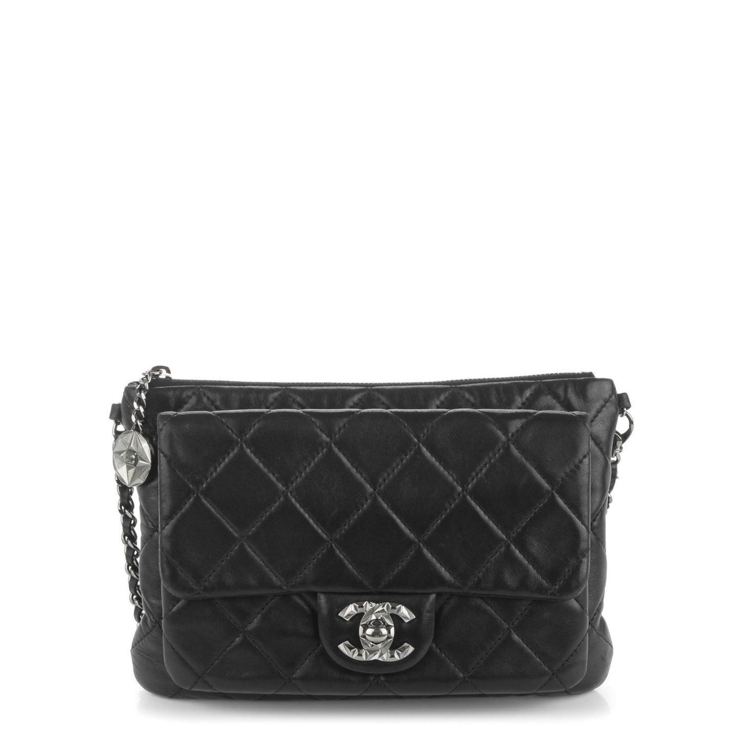 Lambskin Quilted Mineral Nights Flap Wristlet Black