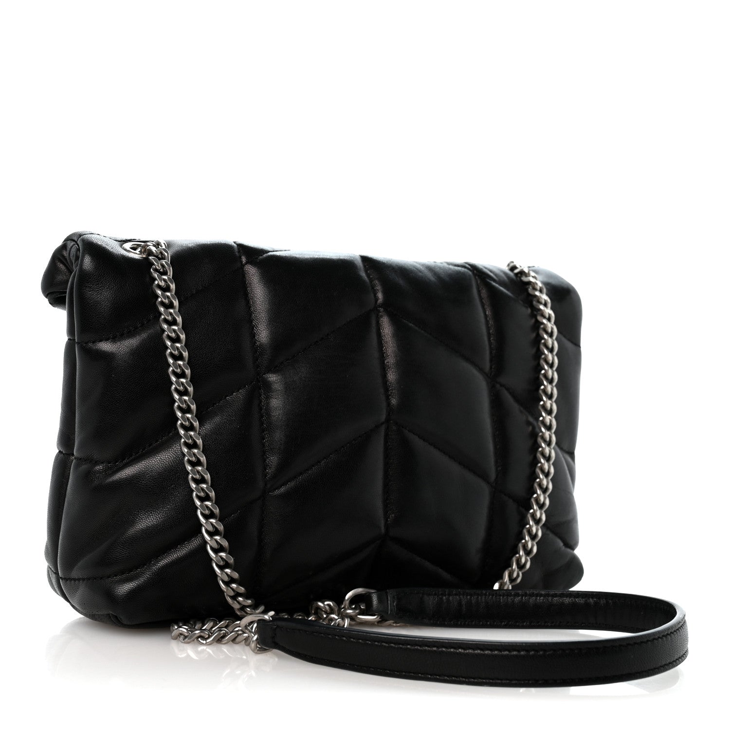Saint Laurent Lambskin Quilted Toy Loulou Puffer Monogram Chain Satchel Black 2 of 13
