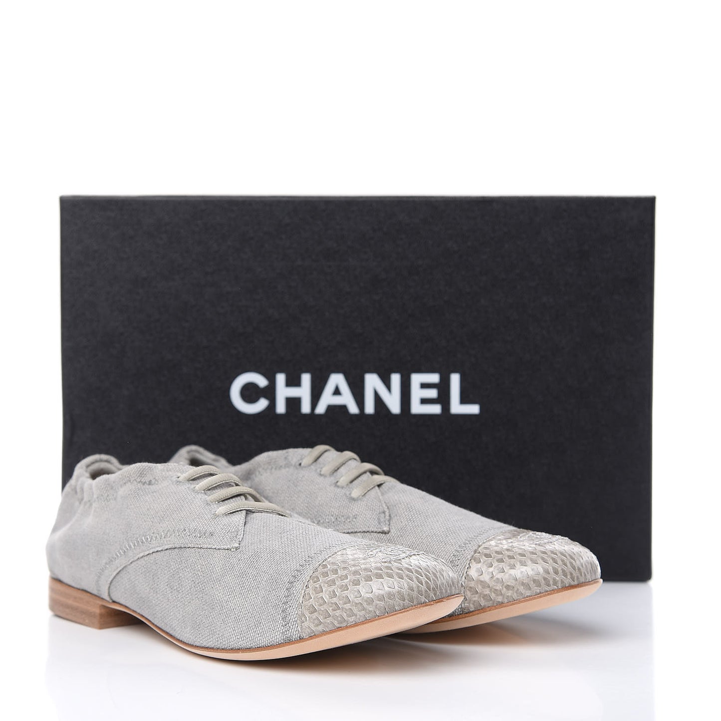Washed Toile Snakeskin Cap Toe CC Lace Up Flats 36 Grey