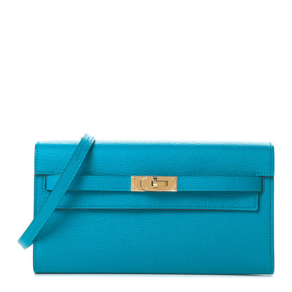 Hermes Chevre Mysore Kelly Wallet To Go Bleu Zanzibar 1 of 10
