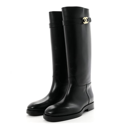 Chanel Calfskin CC Buckle High Boots 42 Black 3 of 8