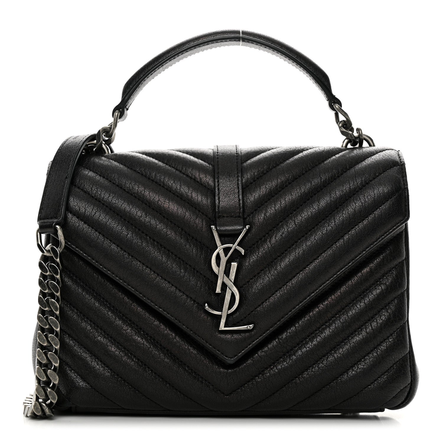 Saint Laurent Sheepskin Matelasse Chevron Monogram Medium College Bag Black 1 of 11