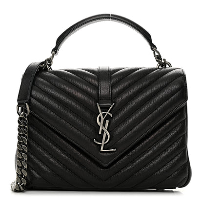 Saint Laurent Sheepskin Matelasse Chevron Monogram Medium College Bag Black 1 of 11