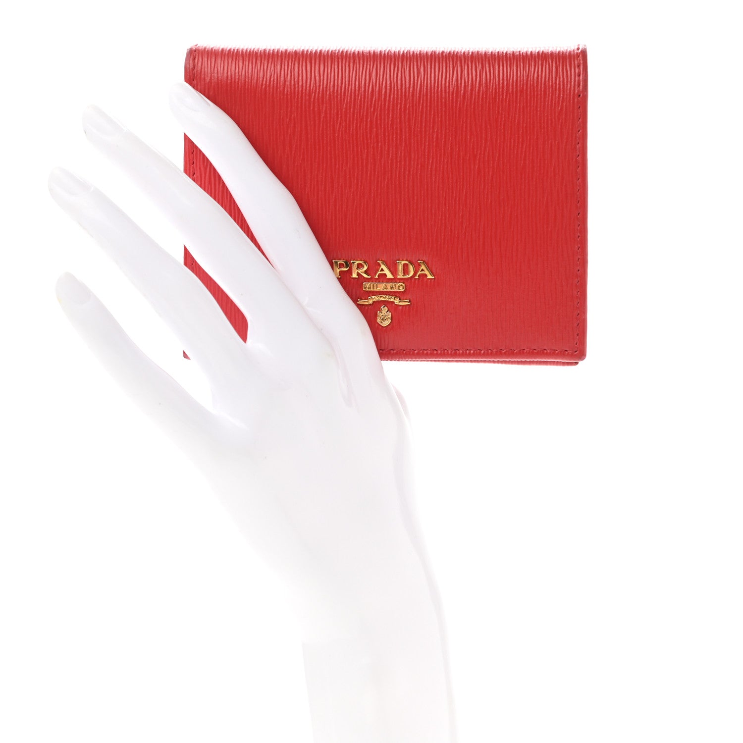 Prada Saffiano Metal Compact Snap Bi-Fold Wallet Fuoco 5 of 8