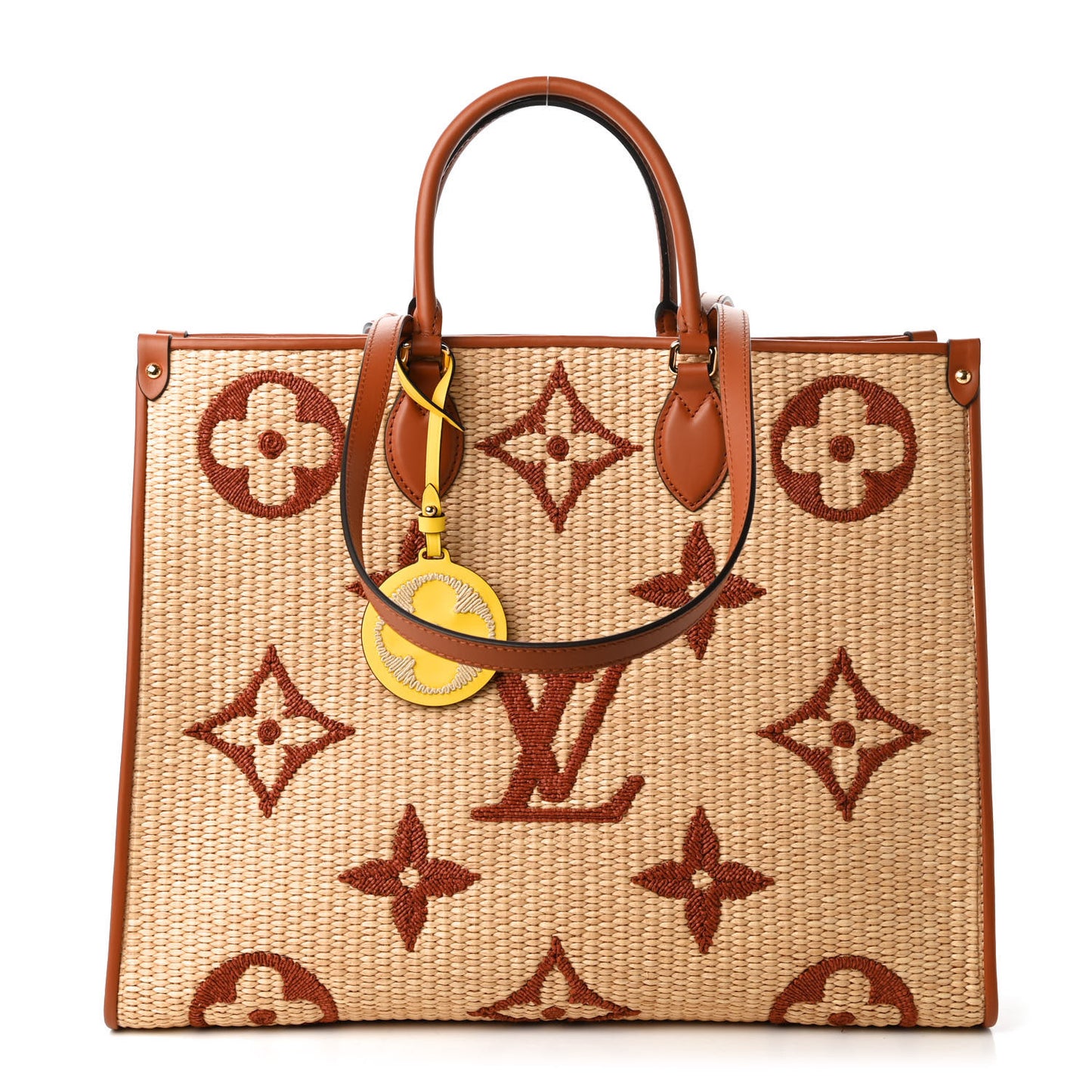 Raffia Calfskin Monogram Giant Onthego GM Tan