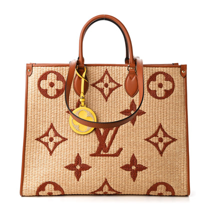 Louis Vuitton Raffia Calfskin Monogram Giant Onthego GM Tan 1 of 9