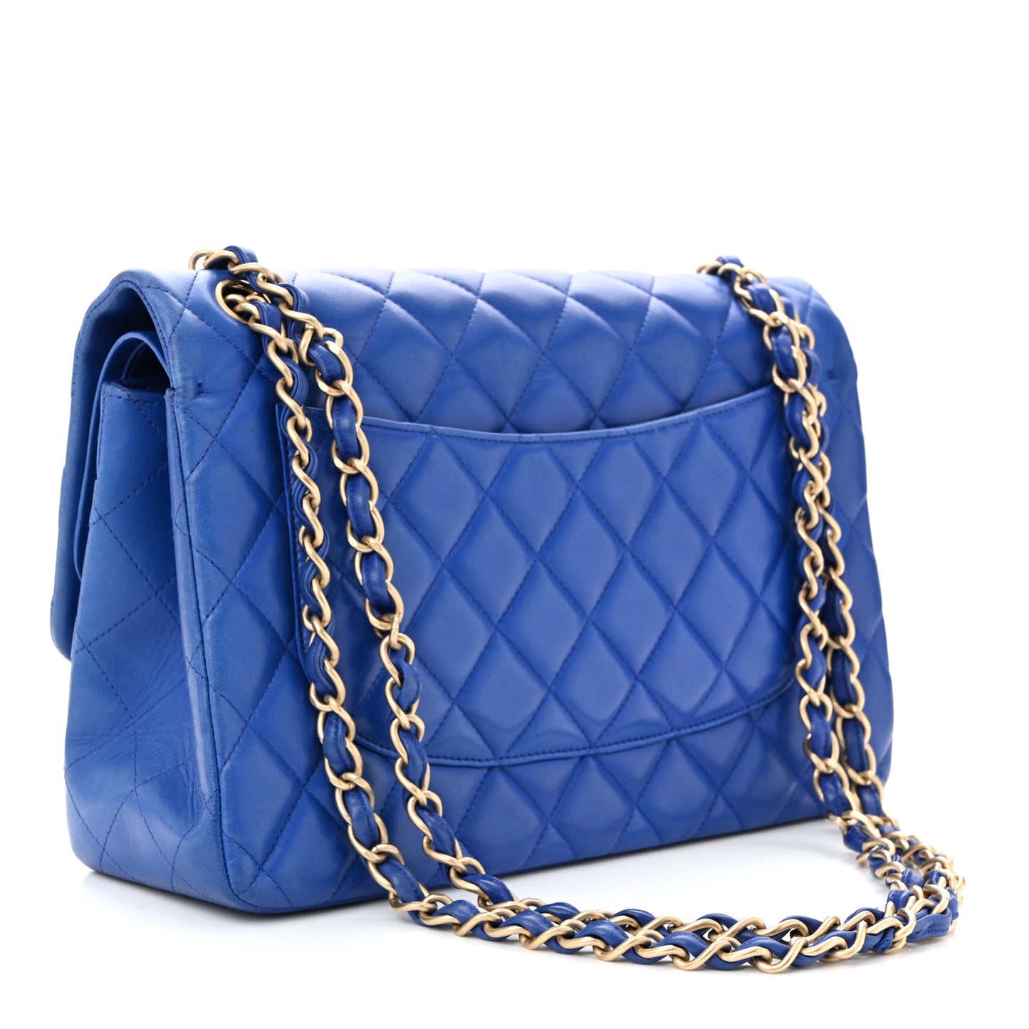 Lambskin Quilted Jumbo Double Flap Dark Blue